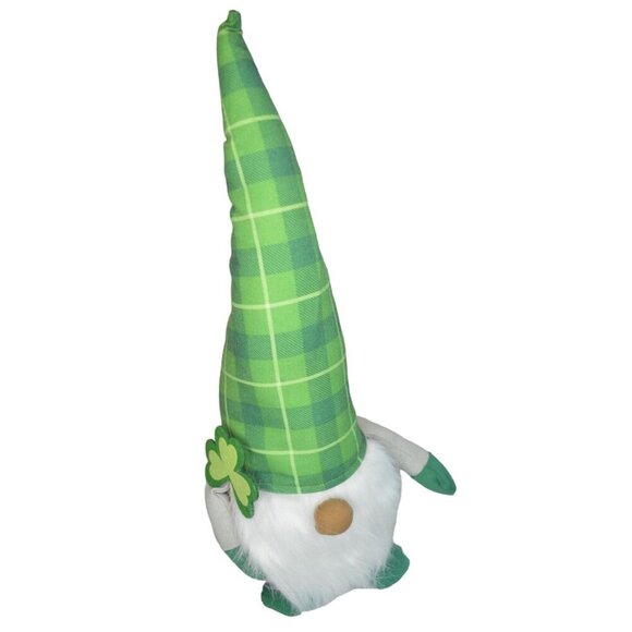 St. Patrick's Day Green Plaid Gnome With Shamrock By Huntington Home  20" Tall - Picture 1 of 4